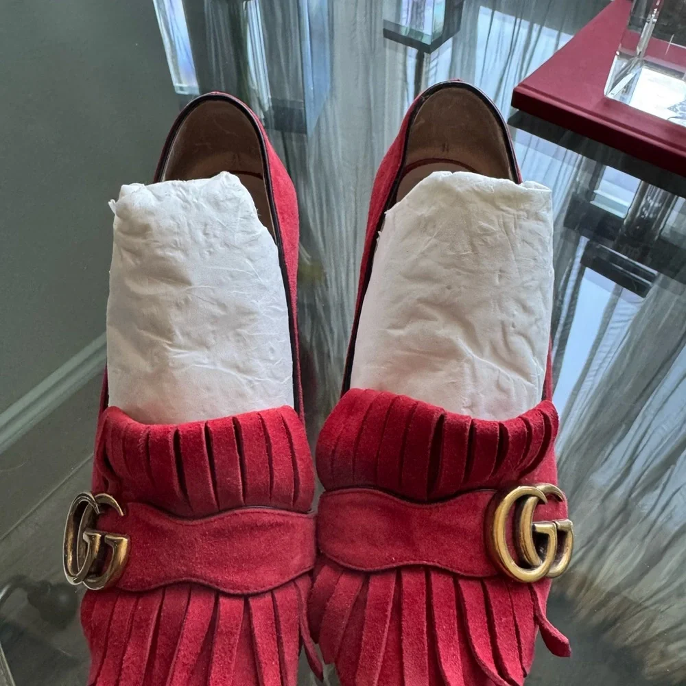 Gucci Women's Red Suede Loafers - Picture 2 of 6